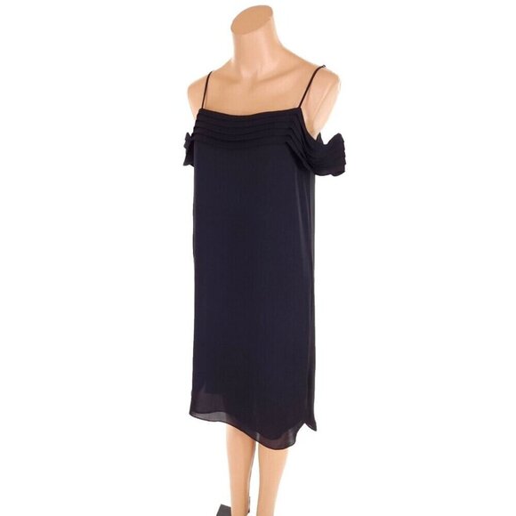 T by Alexander Wang Pleated Off-The-Shoulder Silk Dress Size 4 S Black - Picture 4 of 12